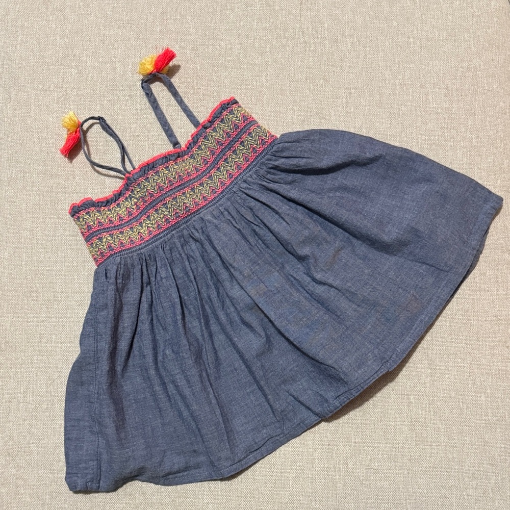 Cat & Jack Dress-Girls 3T-Cotton Chambray with Smocked Top-Lined-EUC